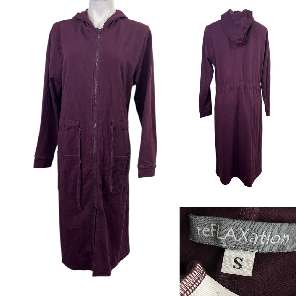 reFLAXation Women's Purple Hooded Dress‎ Sz S long sleeve zipper casual